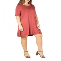 24Севечна облека за удобност плус големина на коленото должина на џебниот маица фустан