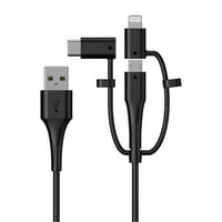 стапала во 1, USB тип-А до Ц, молња, кабел за микро полнење за iPhone ipad паметен телефон, црна