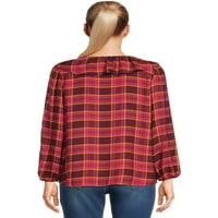 Pioneer Woman Claid Ruffle Bluze со долги ракави, жени, големини XS-3X