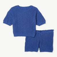 Бесплатно склопување девојки ребра џемпер и краток сет, 2-парчиња, големини 4-18