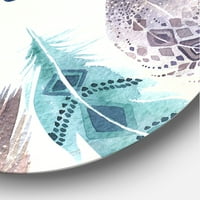 Дизајн на „Витални сини пердуви“ О, мои „Боемска и еклектична кружна метална wallидна уметност - диск од 36