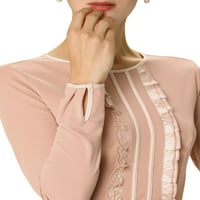 Единствени договори за женски рифли контраст со долги ракави со долги ракави А-линија фустан