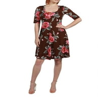 Женска гема кафеава цветна цветност и фларен мини фустан