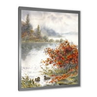 DesignArt 'Поглед на езерото во есенско обоено' Традиционален врамен уметнички принт
