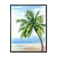 Палма на плажа, врамена слика за сликање на платно, уметнички принт
