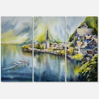 Дизајн на реката во Австрија преку планинското село 'Наутичко и крајбрежно платно wallидно печатење