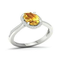 Империјален скапоцен камен 10К бело злато овално исечено цитрин КТ ТВ ДВЕД ДИМАНД HALONIGN женски прстен