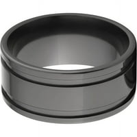 рамен црн циркониумски прстен со две жлебови во висок лак